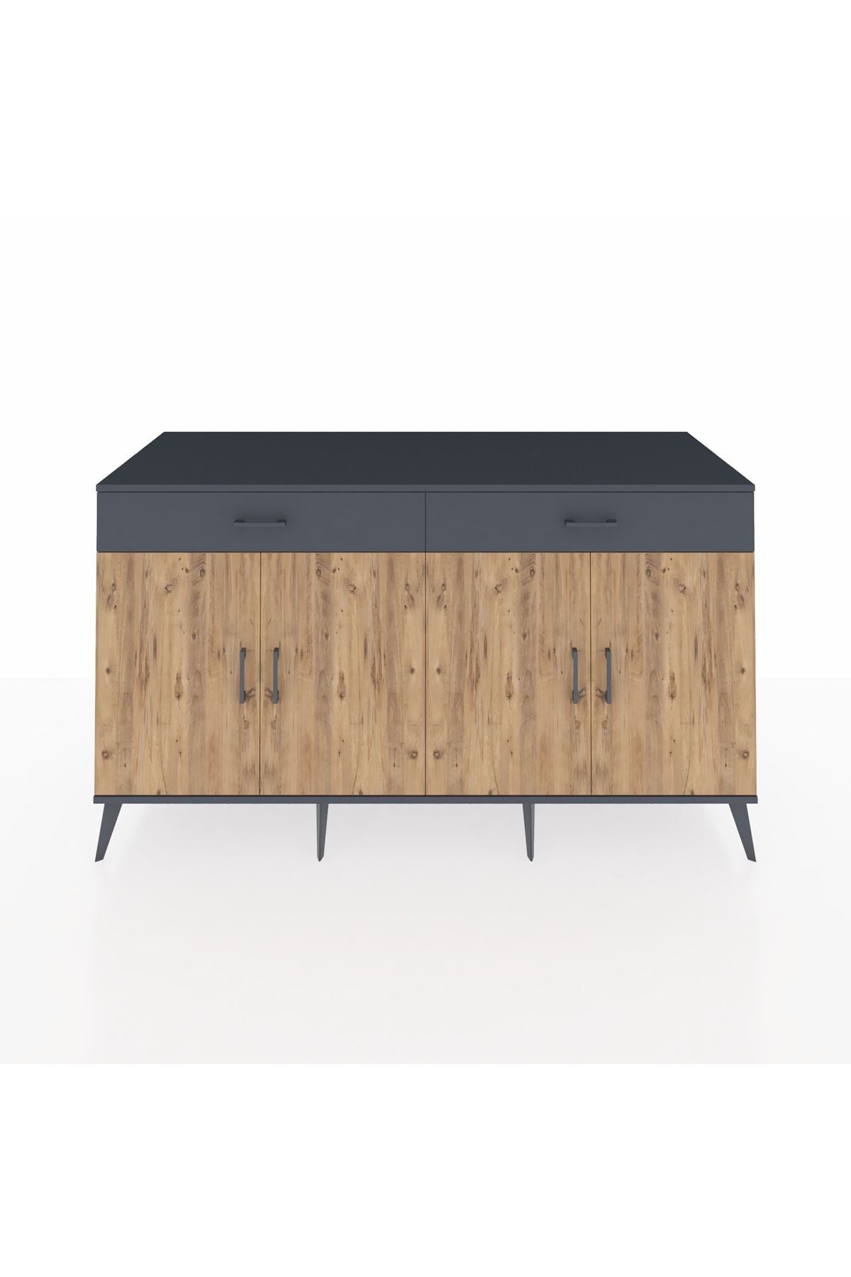 Kronos Konsol 4 Raflı 2 Çekmeceli 4 Kapaklı 176x59x99 Antrasit-Çam/Antrasit