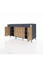 Kronos Konsol 4 Raflı 2 Çekmeceli 4 Kapaklı 176x59x99 Antrasit-Çam/Antrasit