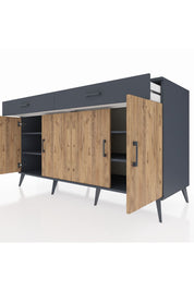 Kronos Konsol 4 Raflı 2 Çekmeceli 4 Kapaklı 176x59x99 Antrasit-Çam/Antrasit