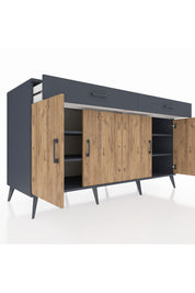 Kronos Konsol 4 Raflı 2 Çekmeceli 4 Kapaklı 176x59x99 Antrasit-Çam/Antrasit