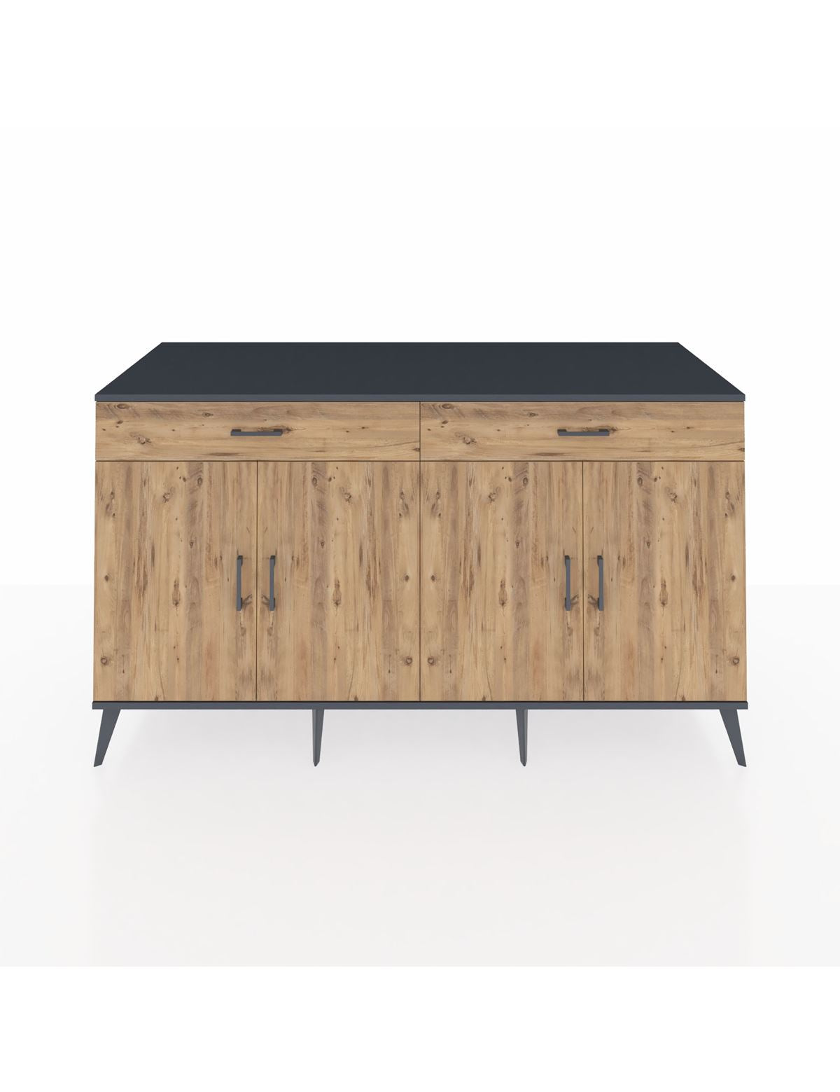 Kronos Konsol 4 Raflı 2 Çekmeceli 4 Kapaklı 176x59x99 Antrasit-Çam