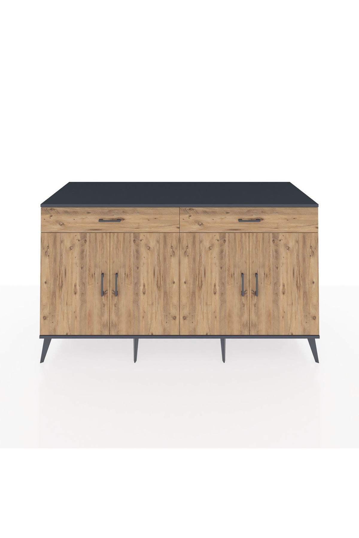 Kronos Konsol 4 Raflı 2 Çekmeceli 4 Kapaklı 176x59x99 Antrasit-Çam