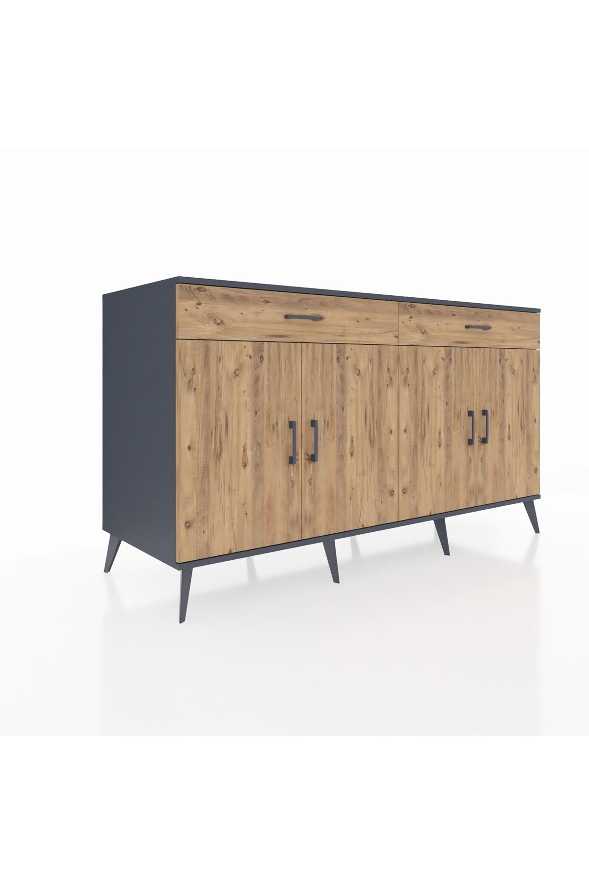 Kronos Konsol 4 Raflı 2 Çekmeceli 4 Kapaklı 176x59x99 Antrasit-Çam