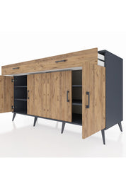 Kronos Konsol 4 Raflı 2 Çekmeceli 4 Kapaklı 176x59x99 Antrasit-Çam