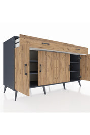 Kronos Konsol 4 Raflı 2 Çekmeceli 4 Kapaklı 176x59x99 Antrasit-Çam