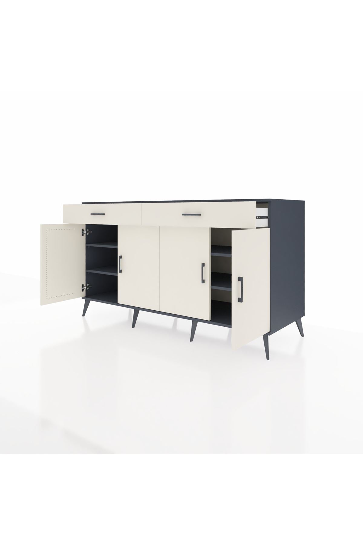 Kronos Konsol 4 Raflı 2 Çekmeceli 4 Kapaklı 176x59x99 Antrasit-Aytaşı