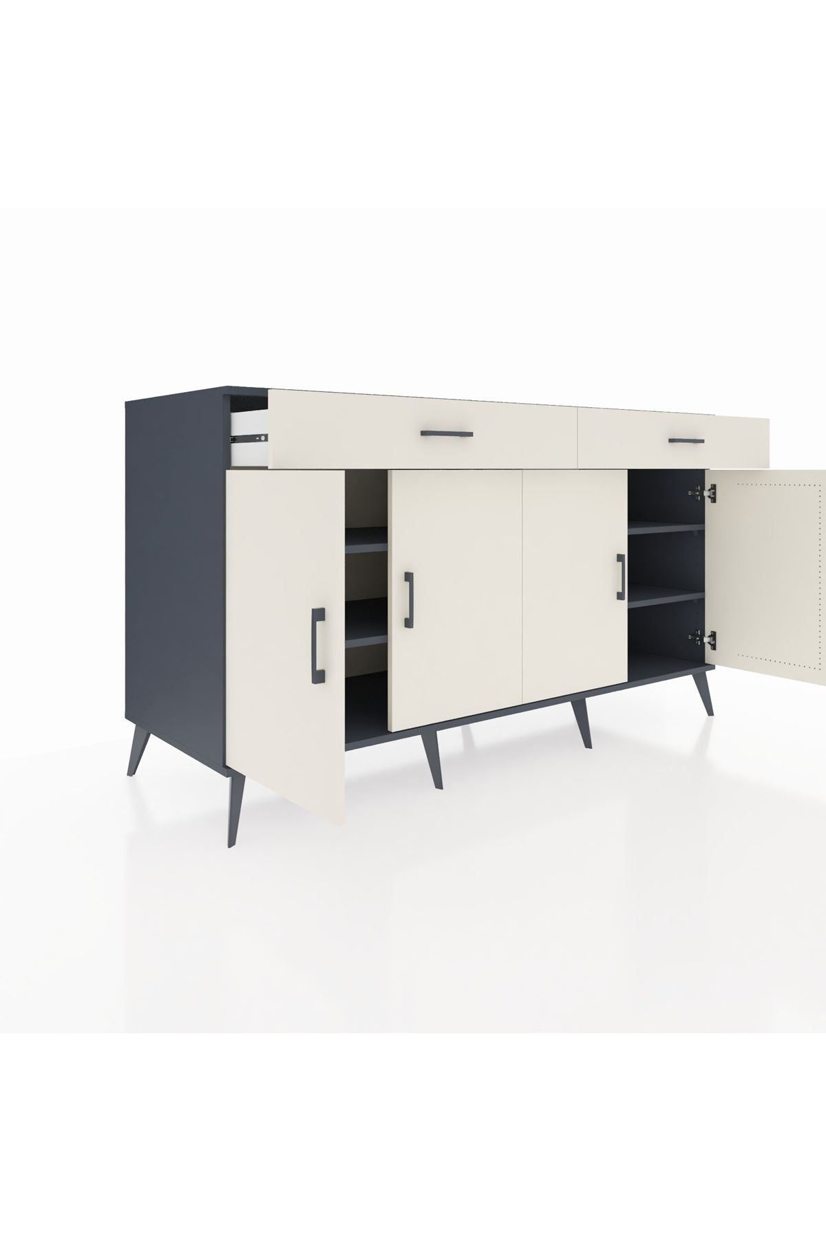 Kronos Konsol 4 Raflı 2 Çekmeceli 4 Kapaklı 176x59x99 Antrasit-Aytaşı