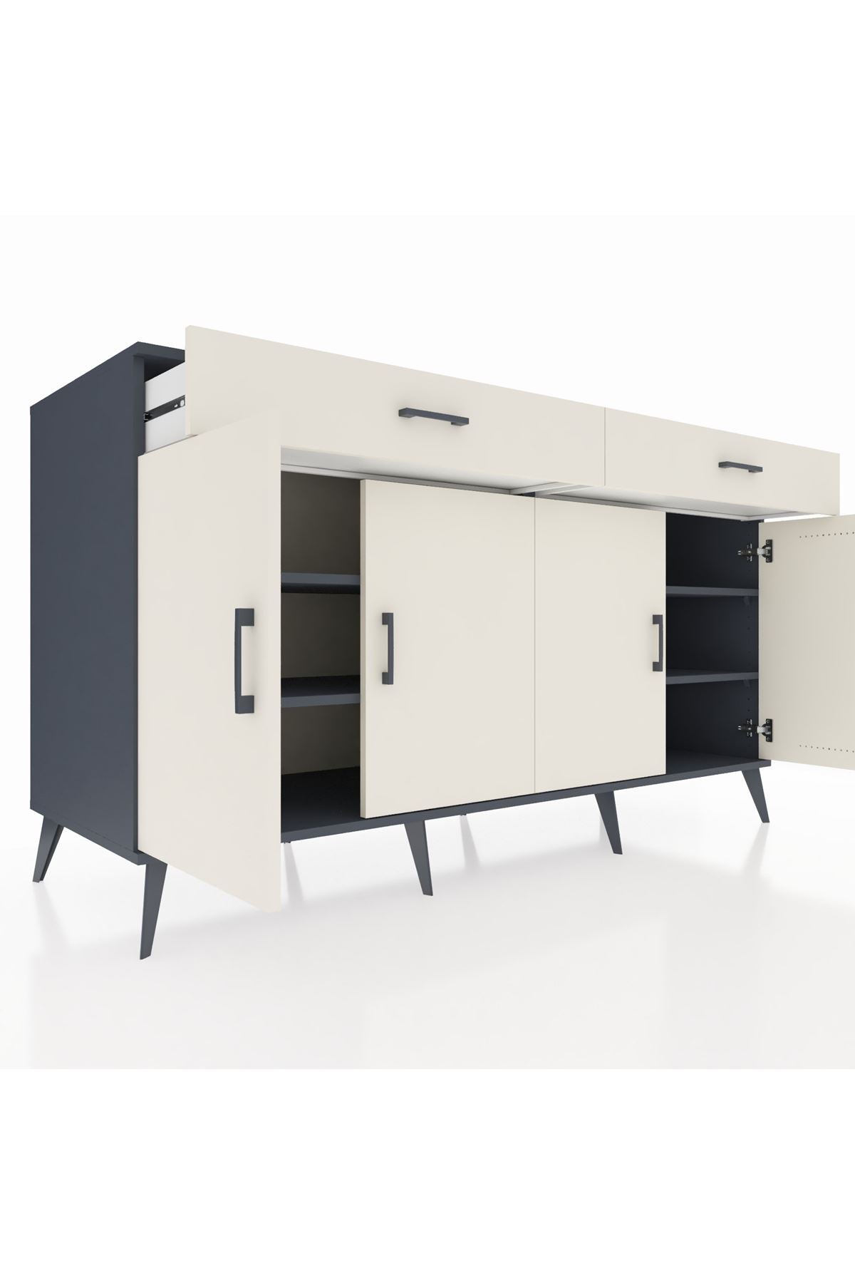 Kronos Konsol 4 Raflı 2 Çekmeceli 4 Kapaklı 176x59x99 Antrasit-Aytaşı