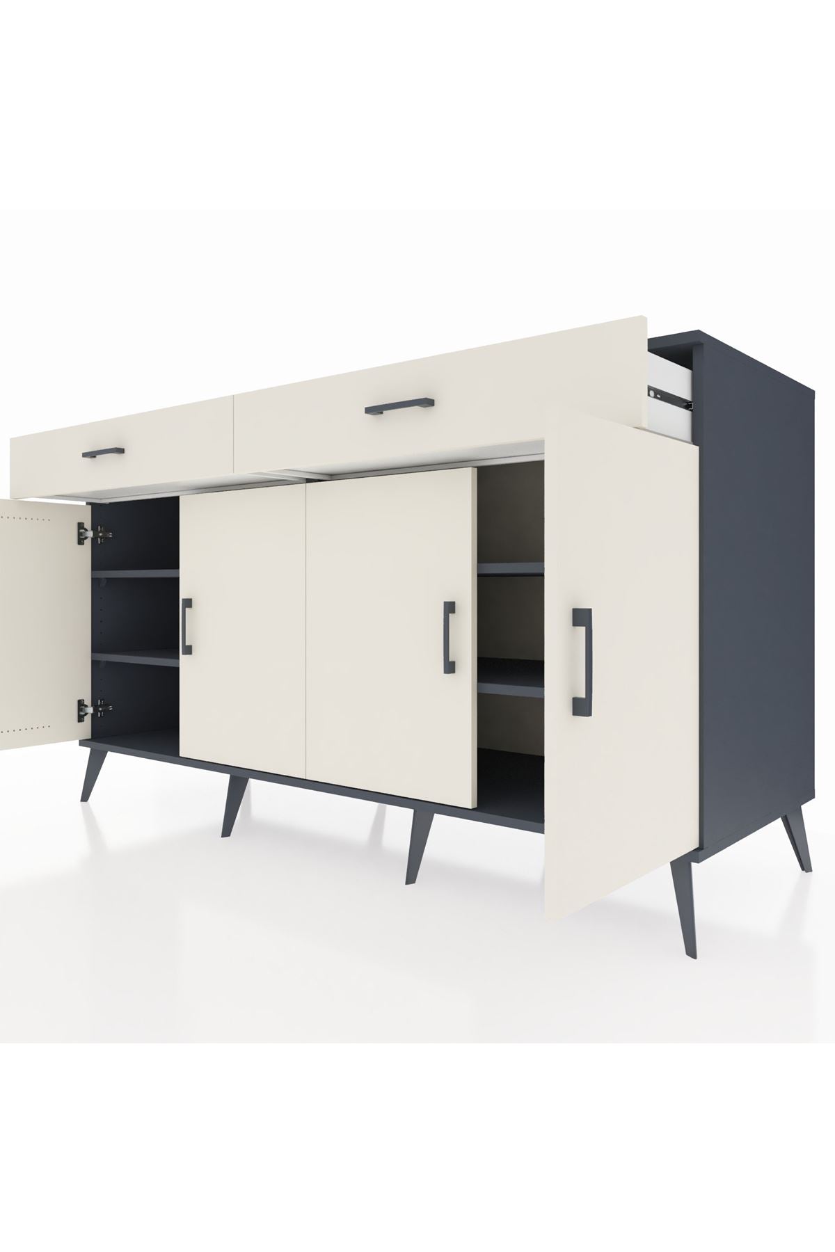 Kronos Konsol 4 Raflı 2 Çekmeceli 4 Kapaklı 176x59x99 Antrasit-Aytaşı