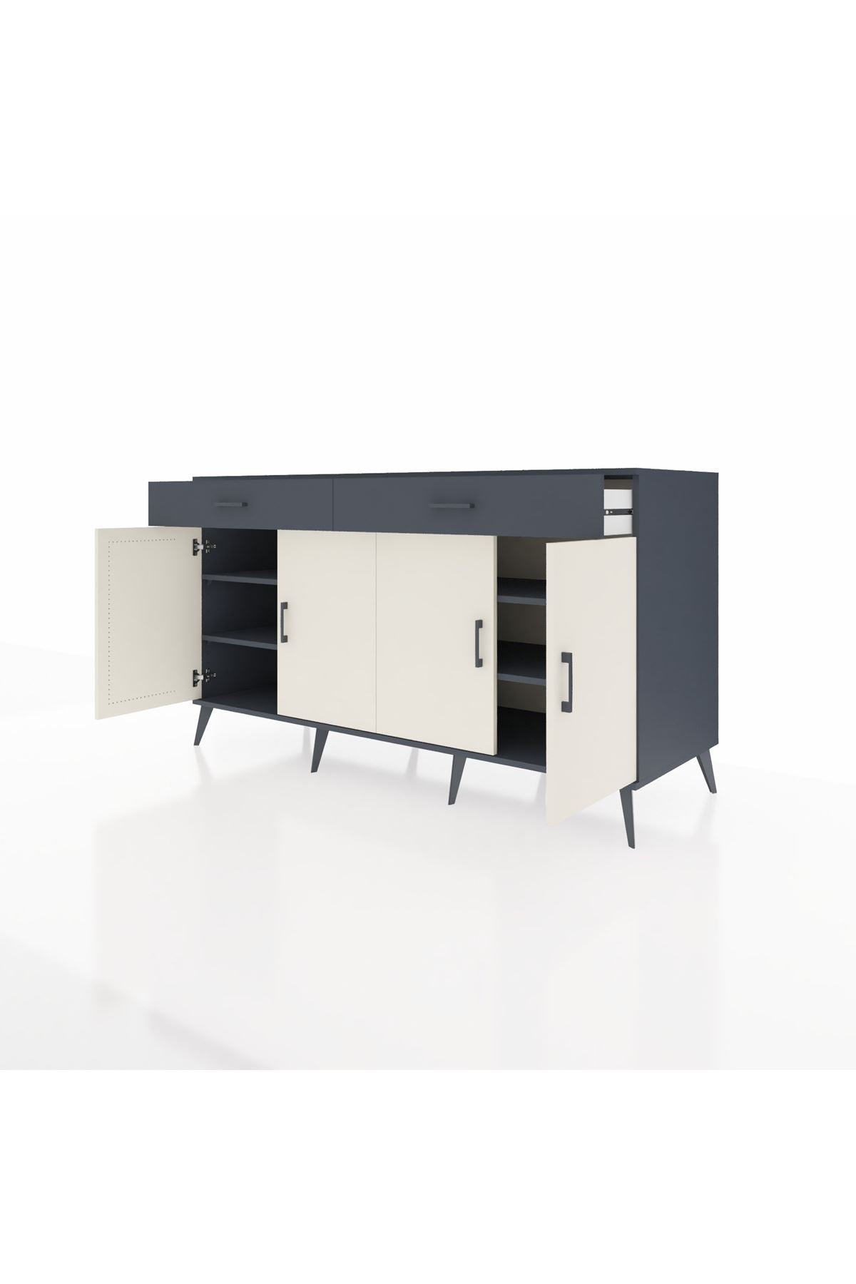 Kronos Konsol 4 Raflı 2 Çekmeceli 4 Kapaklı 176x59x99 Antrasit-Aytaşı/Antrasit