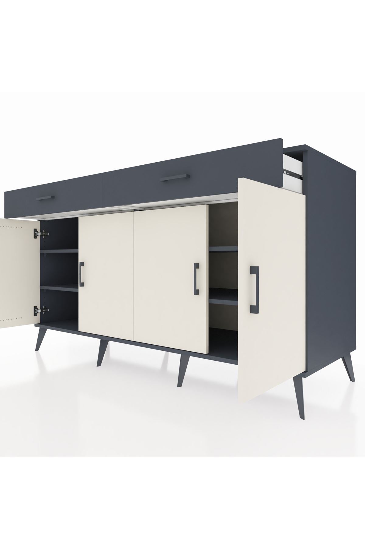 Kronos Konsol 4 Raflı 2 Çekmeceli 4 Kapaklı 176x59x99 Antrasit-Aytaşı/Antrasit