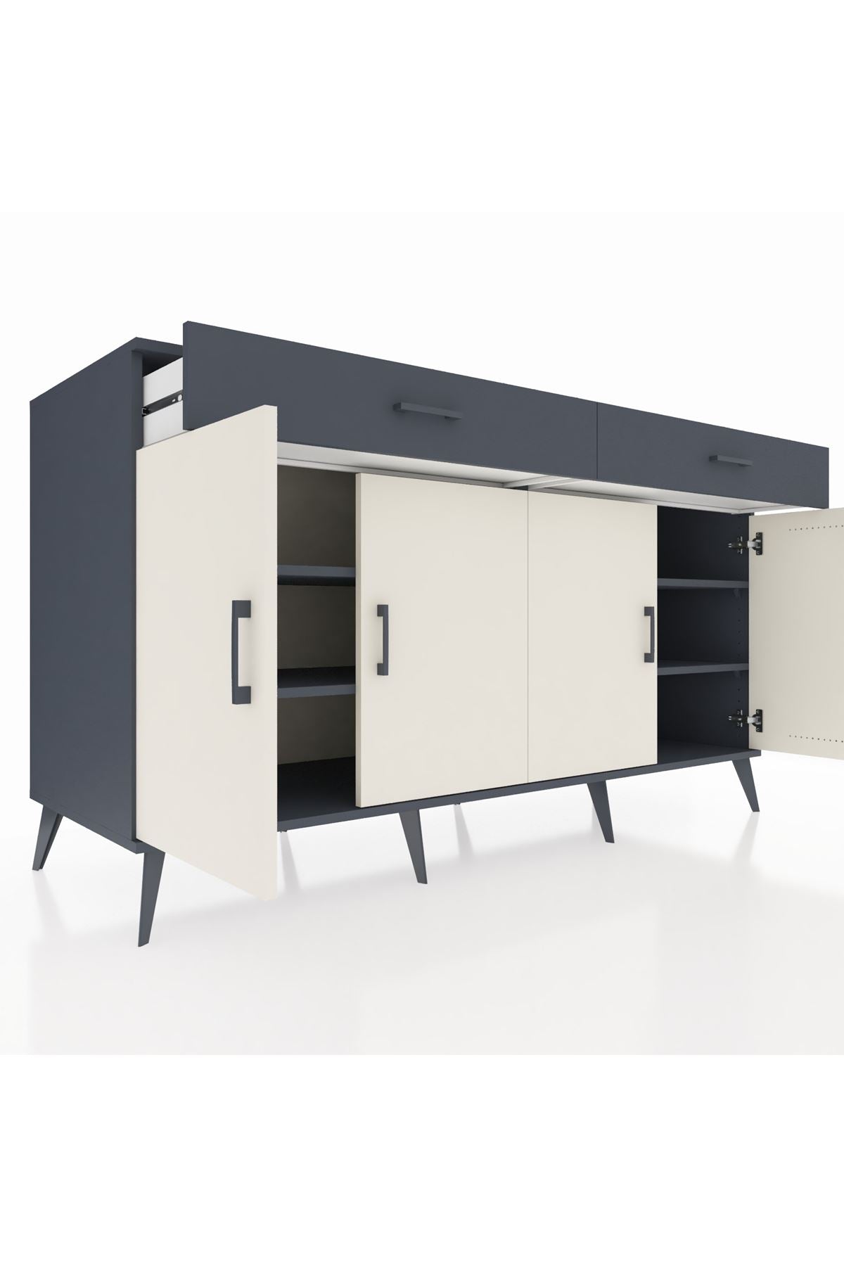 Kronos Konsol 4 Raflı 2 Çekmeceli 4 Kapaklı 176x59x99 Antrasit-Aytaşı/Antrasit