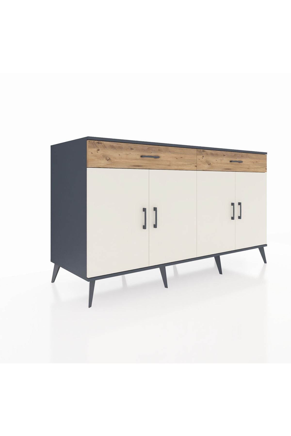 Kronos Konsol 4 Raflı 2 Çekmeceli 4 Kapaklı 176x59x99 Antrasit-Aytaşı/Çam