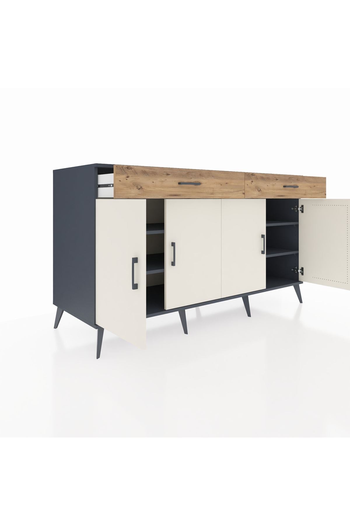 Kronos Konsol 4 Raflı 2 Çekmeceli 4 Kapaklı 176x59x99 Antrasit-Aytaşı/Çam