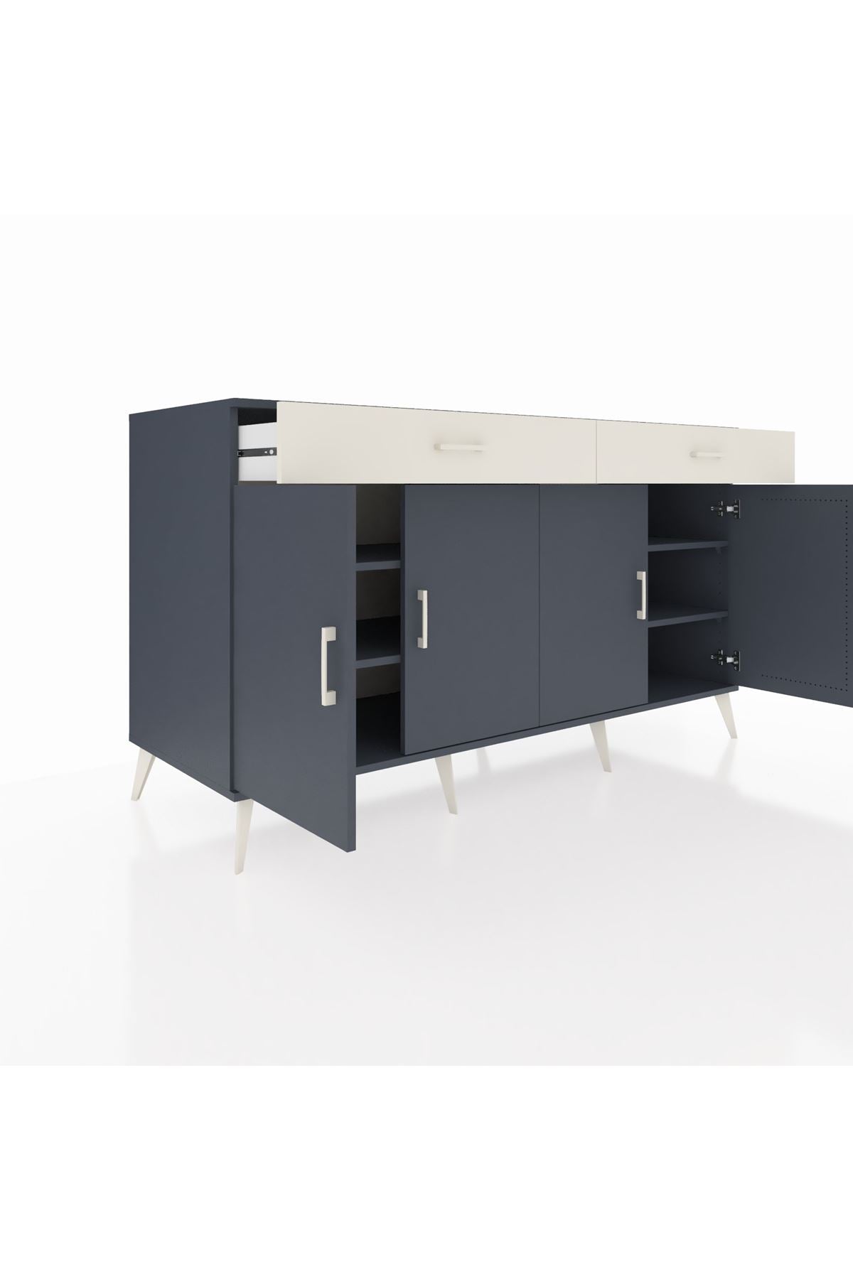 Kronos Konsol 4 Raflı 2 Çekmeceli 4 Kapaklı 176x59x99 Antrasit-Antrasit/Aytaşı