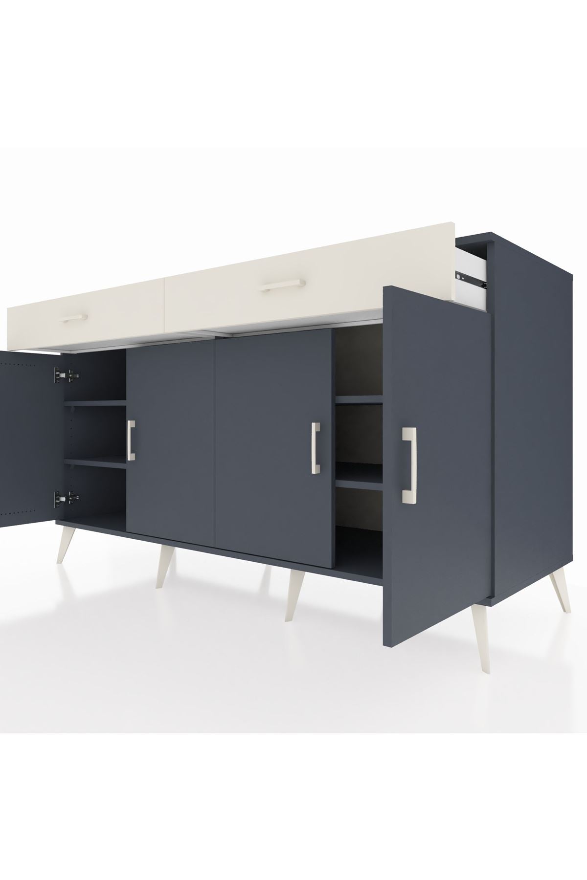 Kronos Konsol 4 Raflı 2 Çekmeceli 4 Kapaklı 176x59x99 Antrasit-Antrasit/Aytaşı