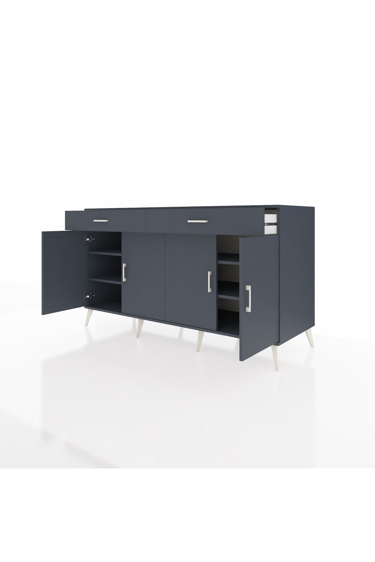 Kronos Konsol 4 Raflı 2 Çekmeceli 4 Kapaklı 176x59x99 Antrasit-Antrasit