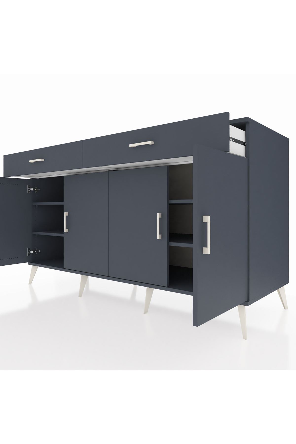 Kronos Konsol 4 Raflı 2 Çekmeceli 4 Kapaklı 176x59x99 Antrasit-Antrasit