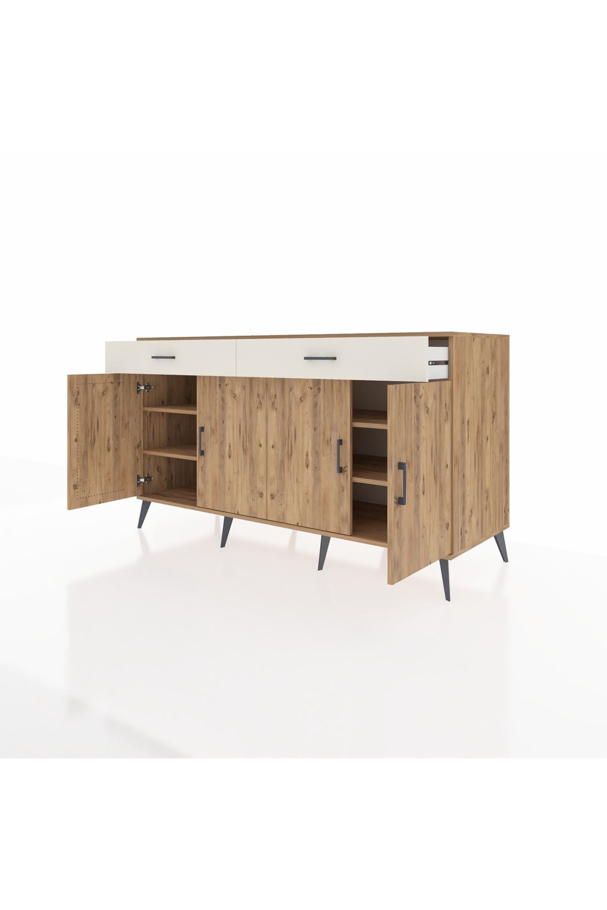 Kronos Konsol 4 Raflı 2 Çekmeceli 4 Kapaklı 176x59x99 Çam-Çam/Aytaşı