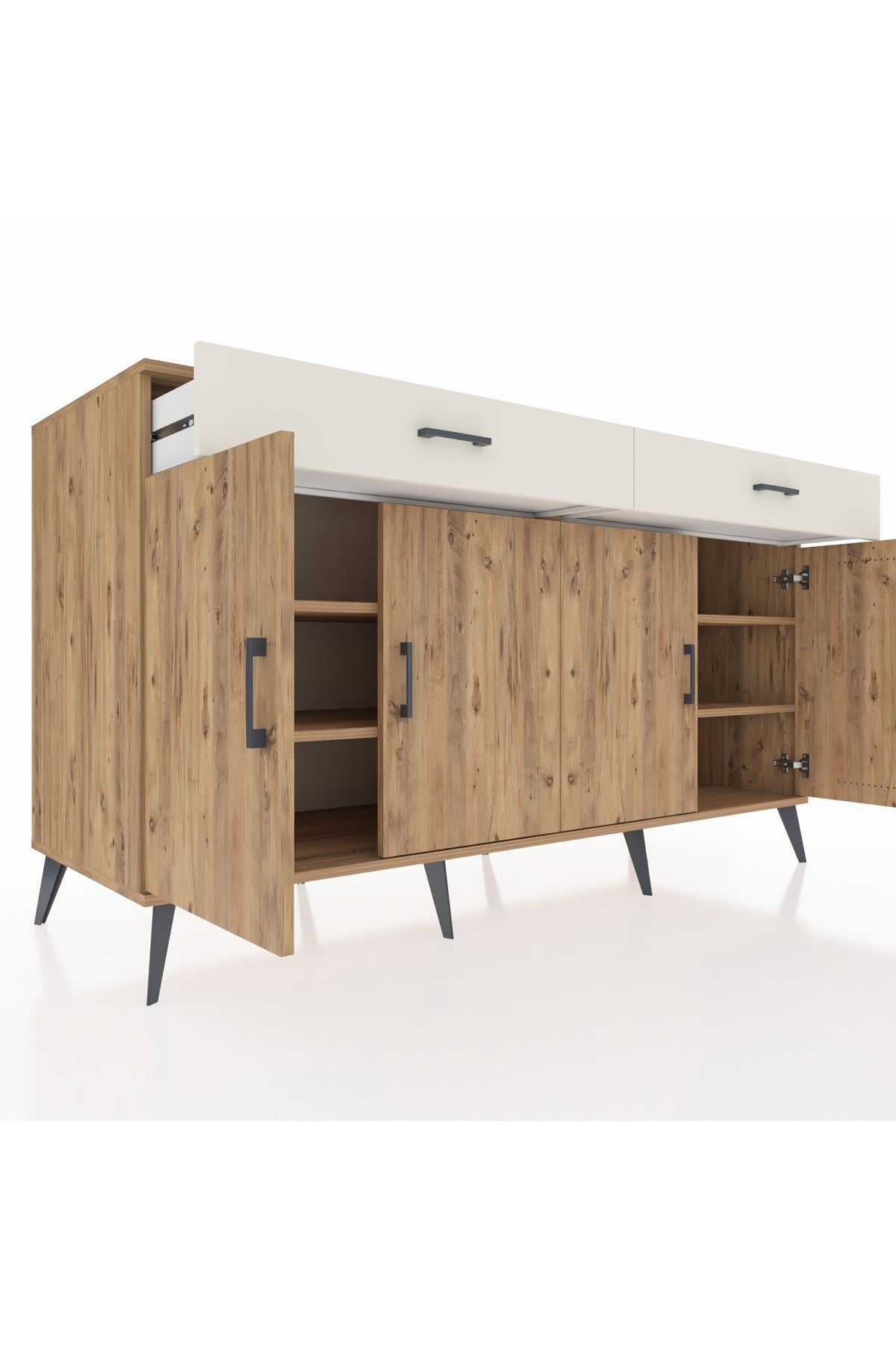 Kronos Konsol 4 Raflı 2 Çekmeceli 4 Kapaklı 176x59x99 Çam-Çam/Aytaşı