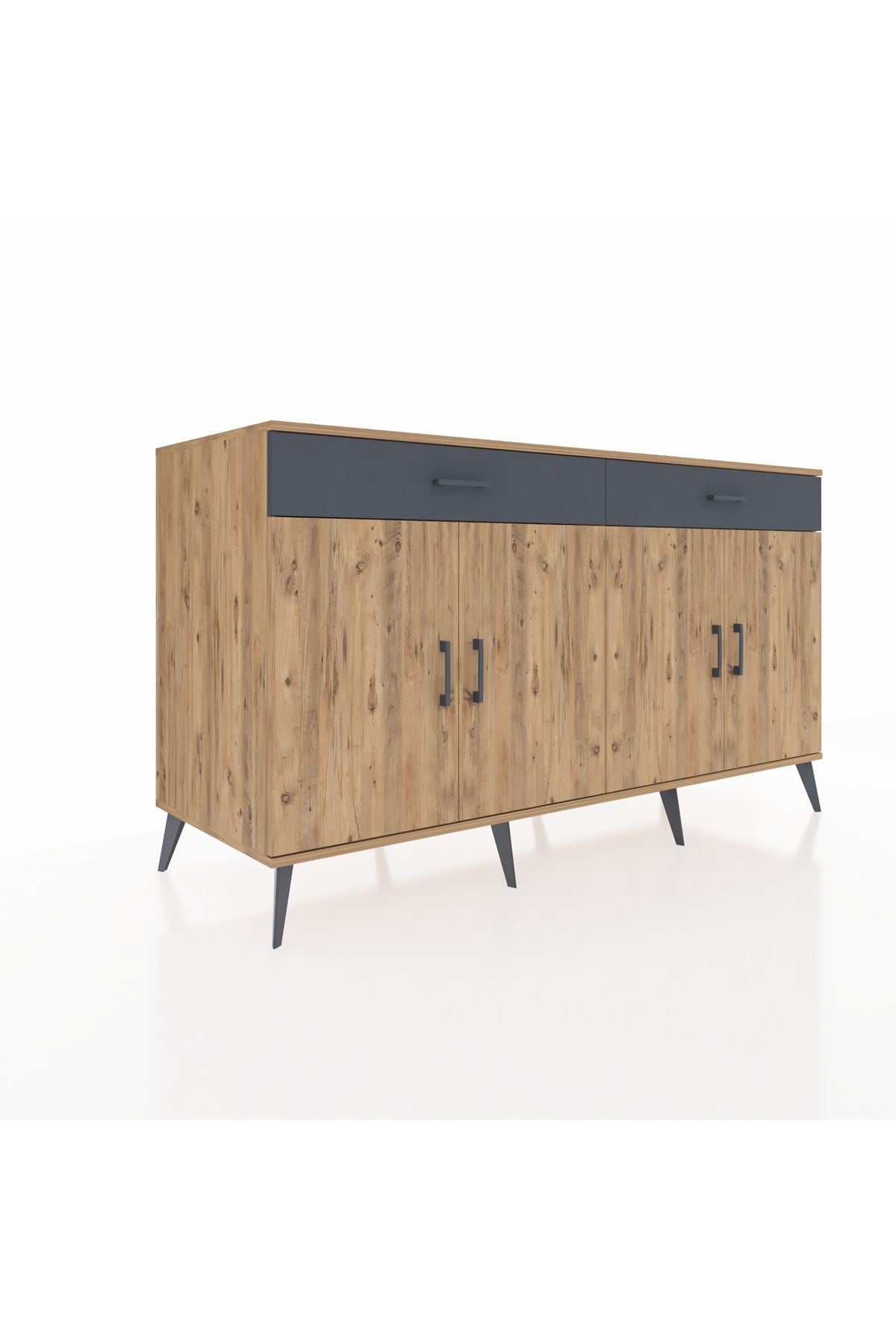 Kronos Konsol 4 Raflı 2 Çekmeceli 4 Kapaklı 176x59x99 Çam-Çam/Antrasit