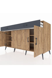 Kronos Konsol 4 Raflı 2 Çekmeceli 4 Kapaklı 176x59x99 Çam-Çam/Antrasit