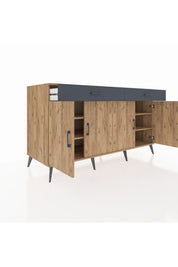 Kronos Konsol 4 Raflı 2 Çekmeceli 4 Kapaklı 176x59x99 Çam-Çam/Antrasit