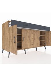 Kronos Konsol 4 Raflı 2 Çekmeceli 4 Kapaklı 176x59x99 Çam-Çam/Antrasit