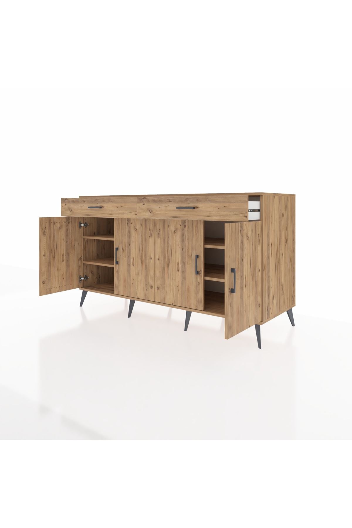 Kronos Konsol 4 Raflı 2 Çekmeceli 4 Kapaklı 176x59x99 Çam-Çam