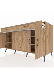 Kronos Konsol 4 Raflı 2 Çekmeceli 4 Kapaklı 176x59x99 Çam-Çam