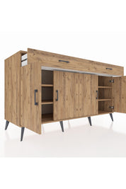 Kronos Konsol 4 Raflı 2 Çekmeceli 4 Kapaklı 176x59x99 Çam-Çam