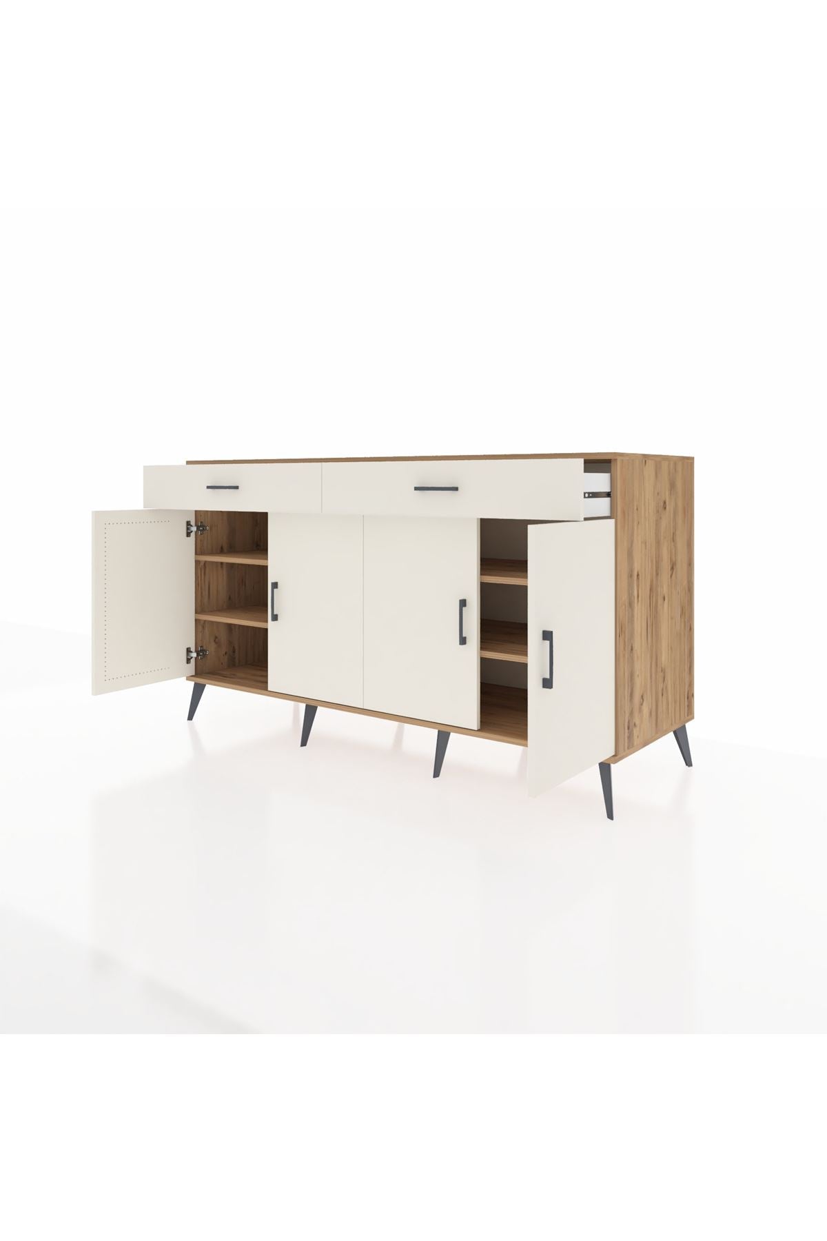 Kronos Konsol 4 Raflı 2 Çekmeceli 4 Kapaklı 176x59x99 Çam-Aytaşı