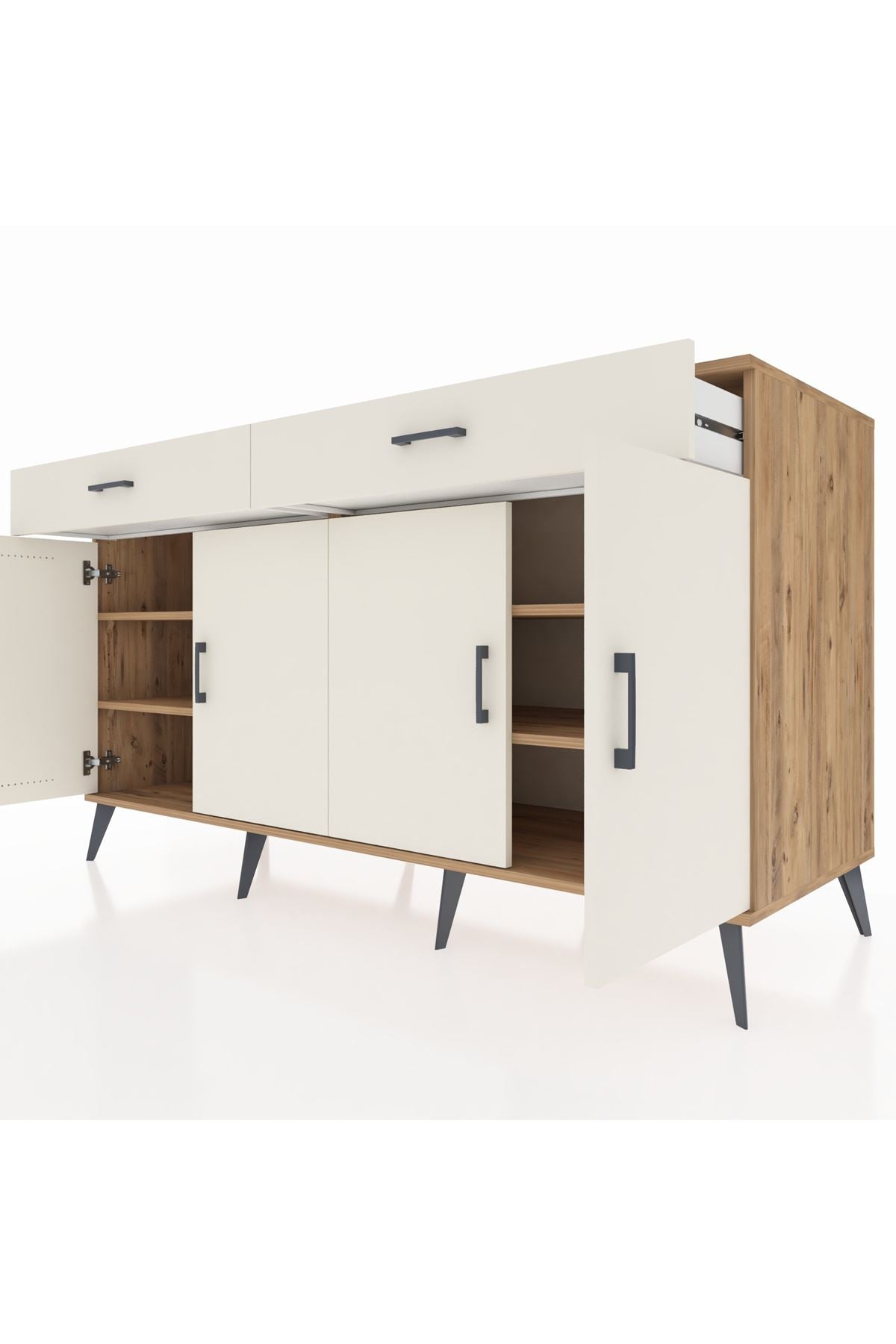 Kronos Konsol 4 Raflı 2 Çekmeceli 4 Kapaklı 176x59x99 Çam-Aytaşı