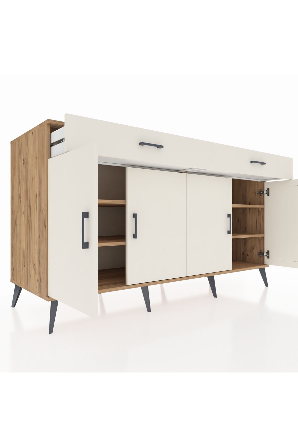 Kronos Konsol 4 Raflı 2 Çekmeceli 4 Kapaklı 176x59x99 Çam-Aytaşı