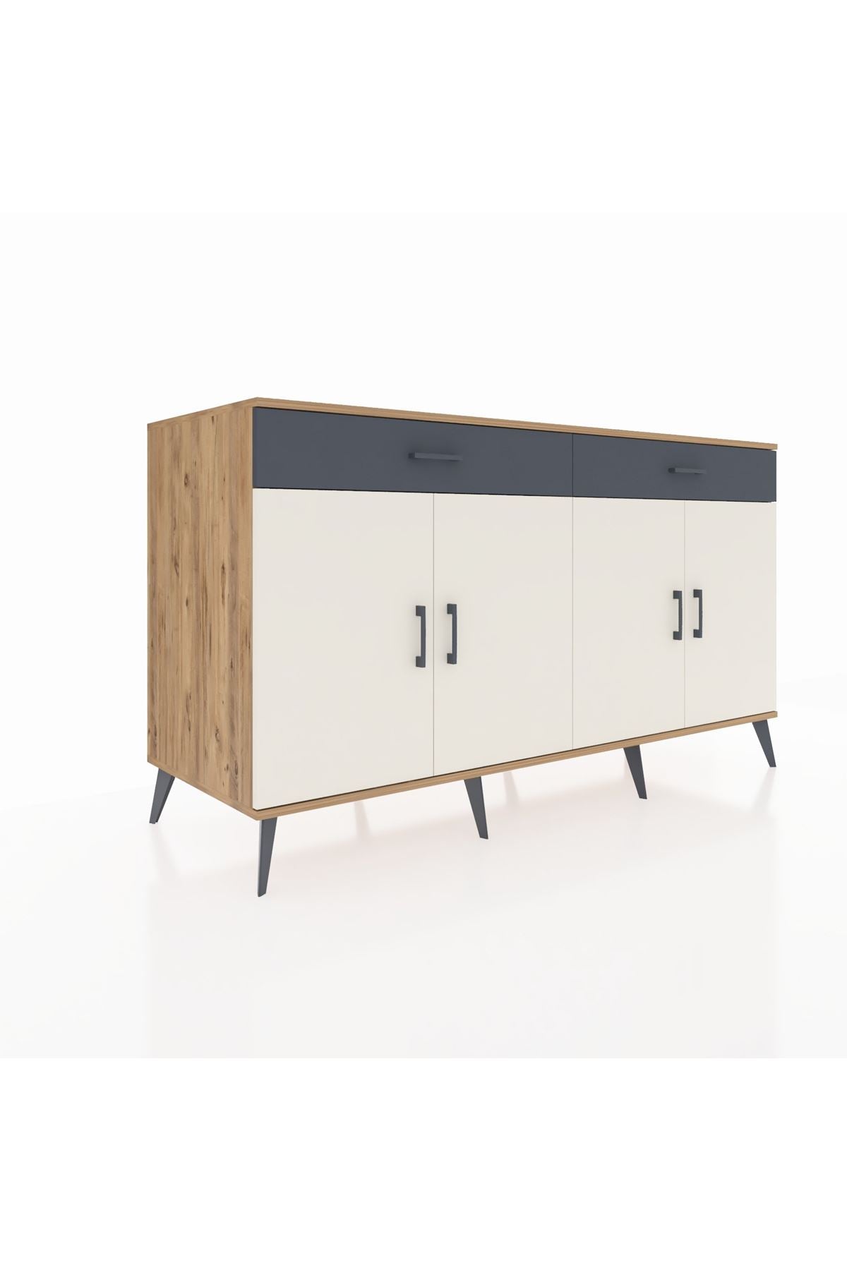 Kronos Konsol 4 Raflı 2 Çekmeceli 4 Kapaklı 176x59x99 Çam-Aytaşı/Antrasit