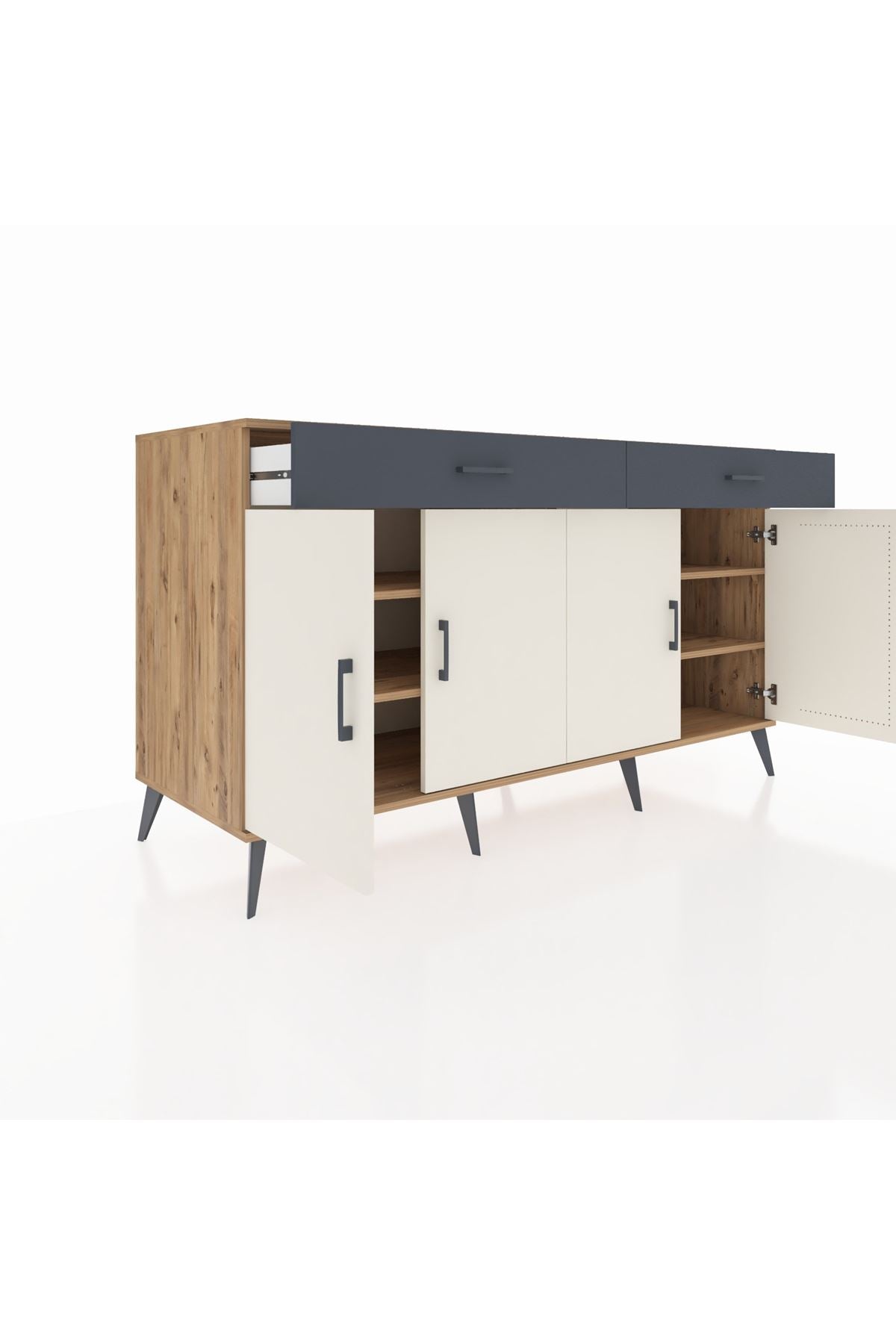 Kronos Konsol 4 Raflı 2 Çekmeceli 4 Kapaklı 176x59x99 Çam-Aytaşı/Antrasit