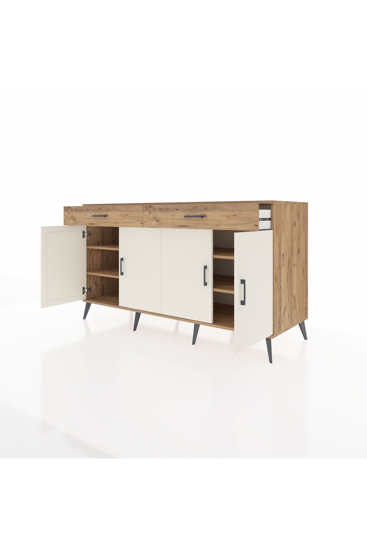 Kronos Konsol 4 Raflı 2 Çekmeceli 4 Kapaklı 176x59x99 Çam-Aytaşı/Çam