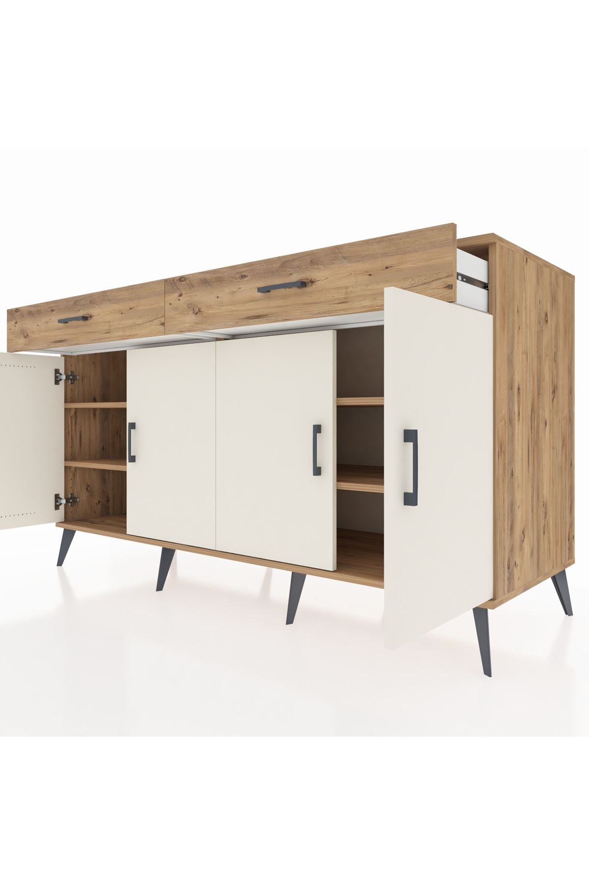 Kronos Konsol 4 Raflı 2 Çekmeceli 4 Kapaklı 176x59x99 Çam-Aytaşı/Çam