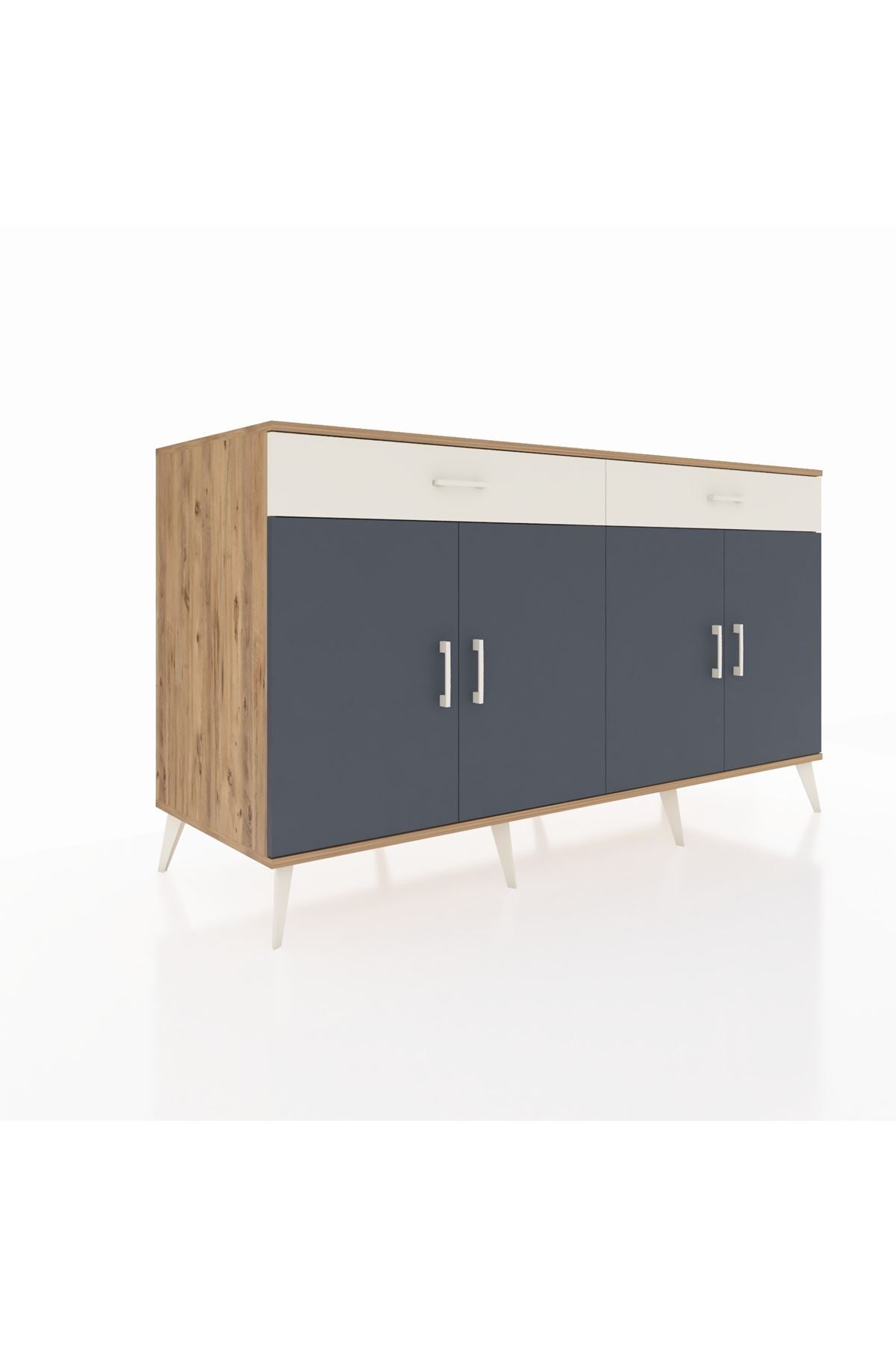 Kronos Konsol 4 Raflı 2 Çekmeceli 4 Kapaklı 176x59x99 Çam-Antrasit/Aytaşı