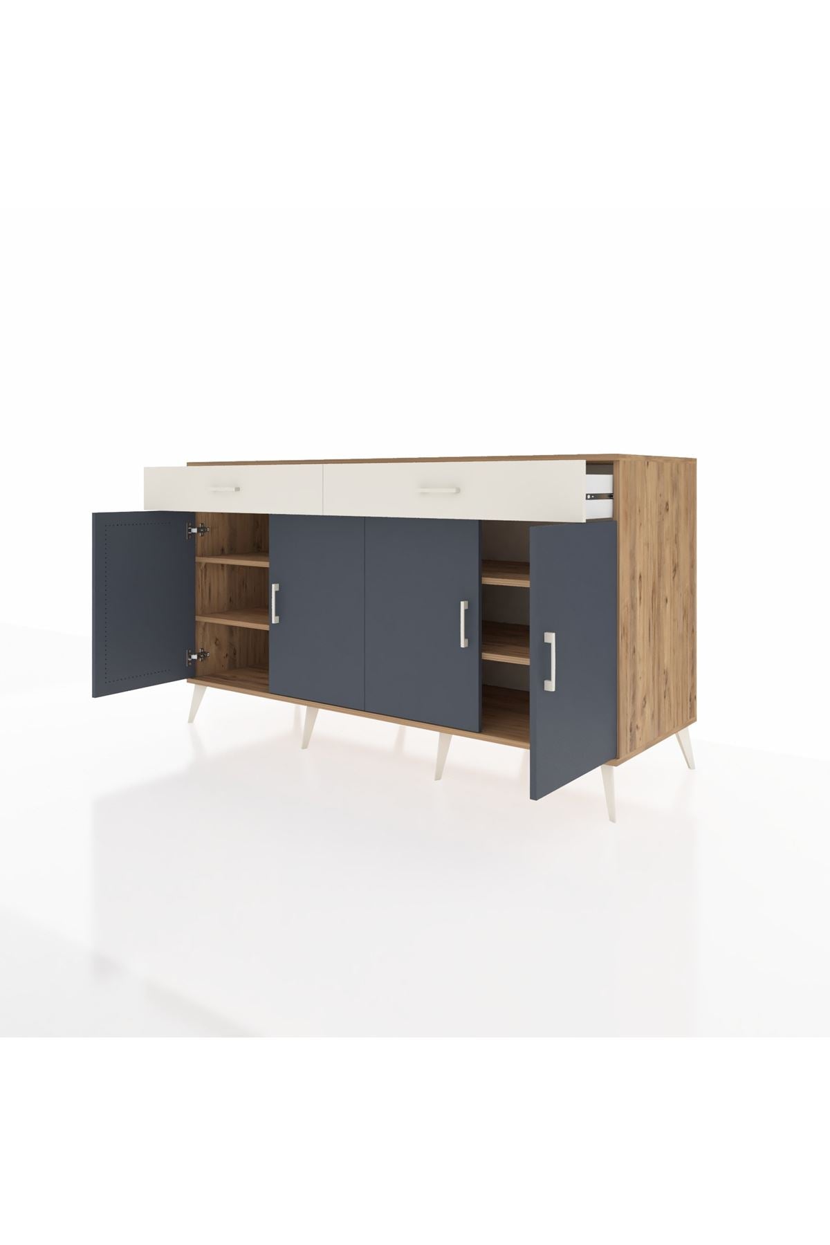 Kronos Konsol 4 Raflı 2 Çekmeceli 4 Kapaklı 176x59x99 Çam-Antrasit/Aytaşı