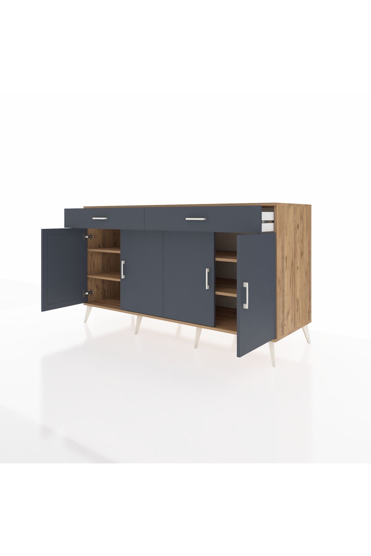 Kronos Konsol 4 Raflı 2 Çekmeceli 4 Kapaklı 176x59x99 Çam-Antrasit