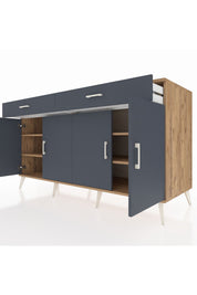 Kronos Konsol 4 Raflı 2 Çekmeceli 4 Kapaklı 176x59x99 Çam-Antrasit