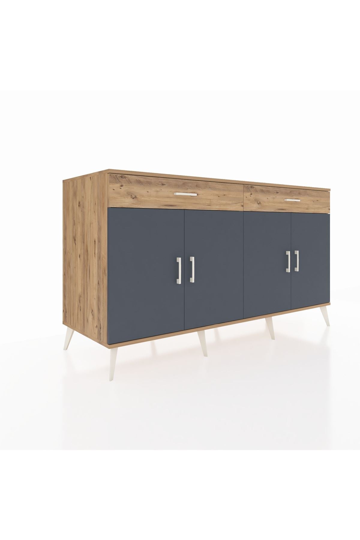 Kronos Konsol 4 Raflı 2 Çekmeceli 4 Kapaklı 176x59x99 Çam-Antrasit/Çam