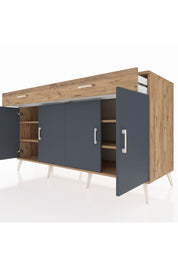 Kronos Konsol 4 Raflı 2 Çekmeceli 4 Kapaklı 176x59x99 Çam-Antrasit/Çam