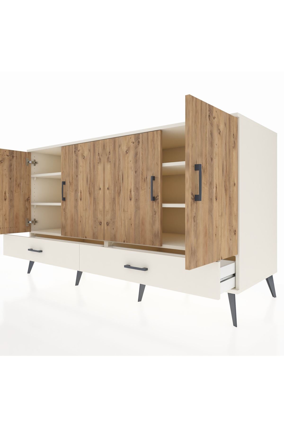 Kronos Konsol 6 Raflı 2 Çekmeceli 4 Kapaklı 176x59x99 Aytaşı-Çam/Aytaşı