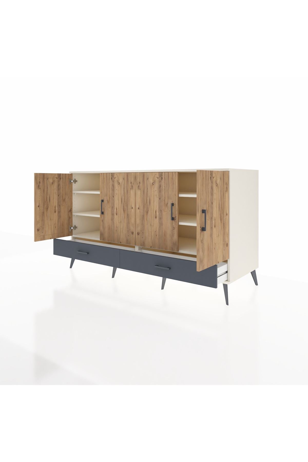 Kronos Konsol 6 Raflı 2 Çekmeceli 4 Kapaklı 176x59x99 Aytaşı-Çam/Antrasit