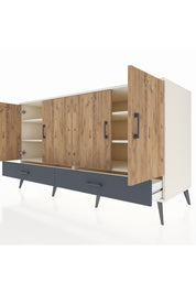 Kronos Konsol 6 Raflı 2 Çekmeceli 4 Kapaklı 176x59x99 Aytaşı-Çam/Antrasit