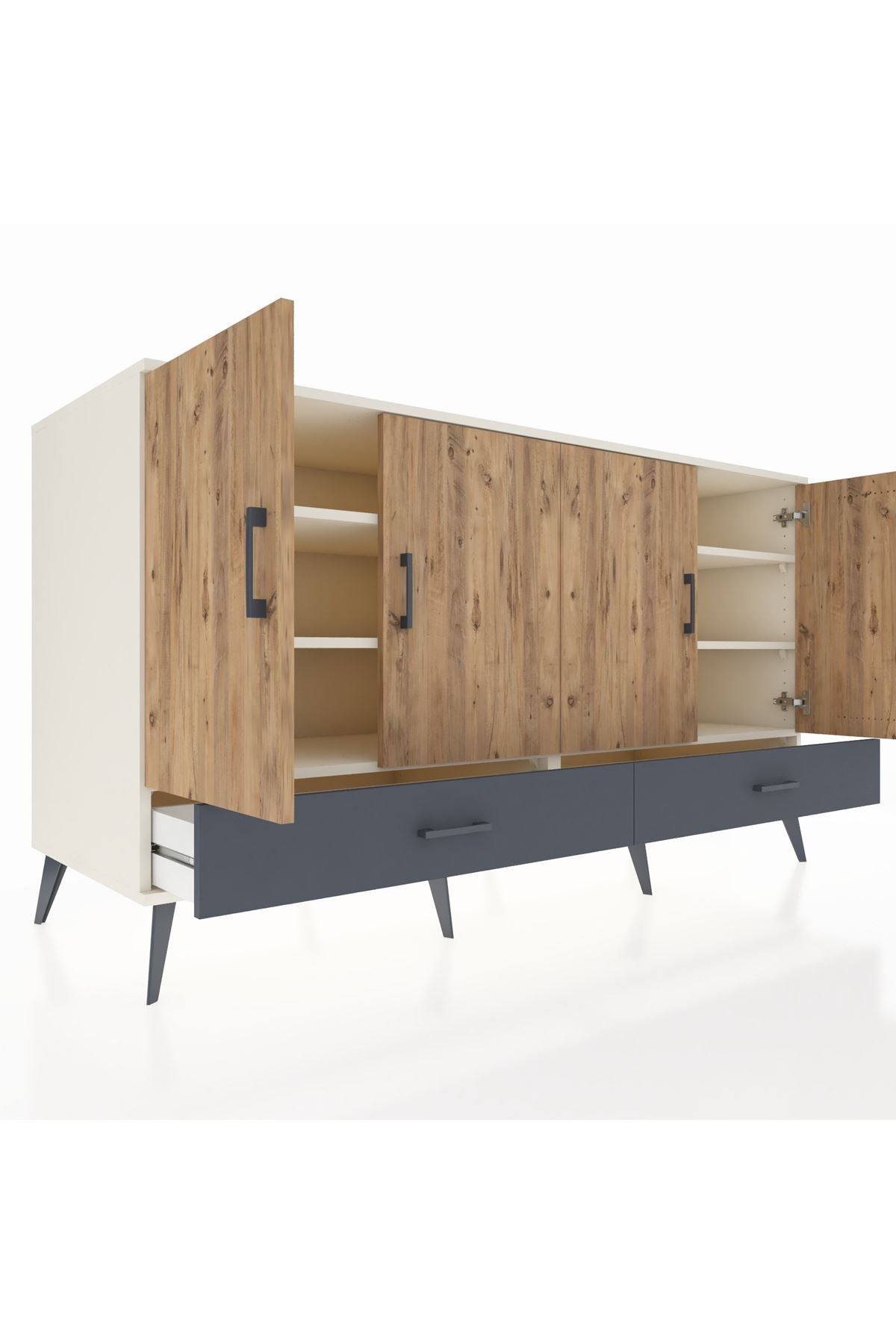 Kronos Konsol 6 Raflı 2 Çekmeceli 4 Kapaklı 176x59x99 Aytaşı-Çam/Antrasit