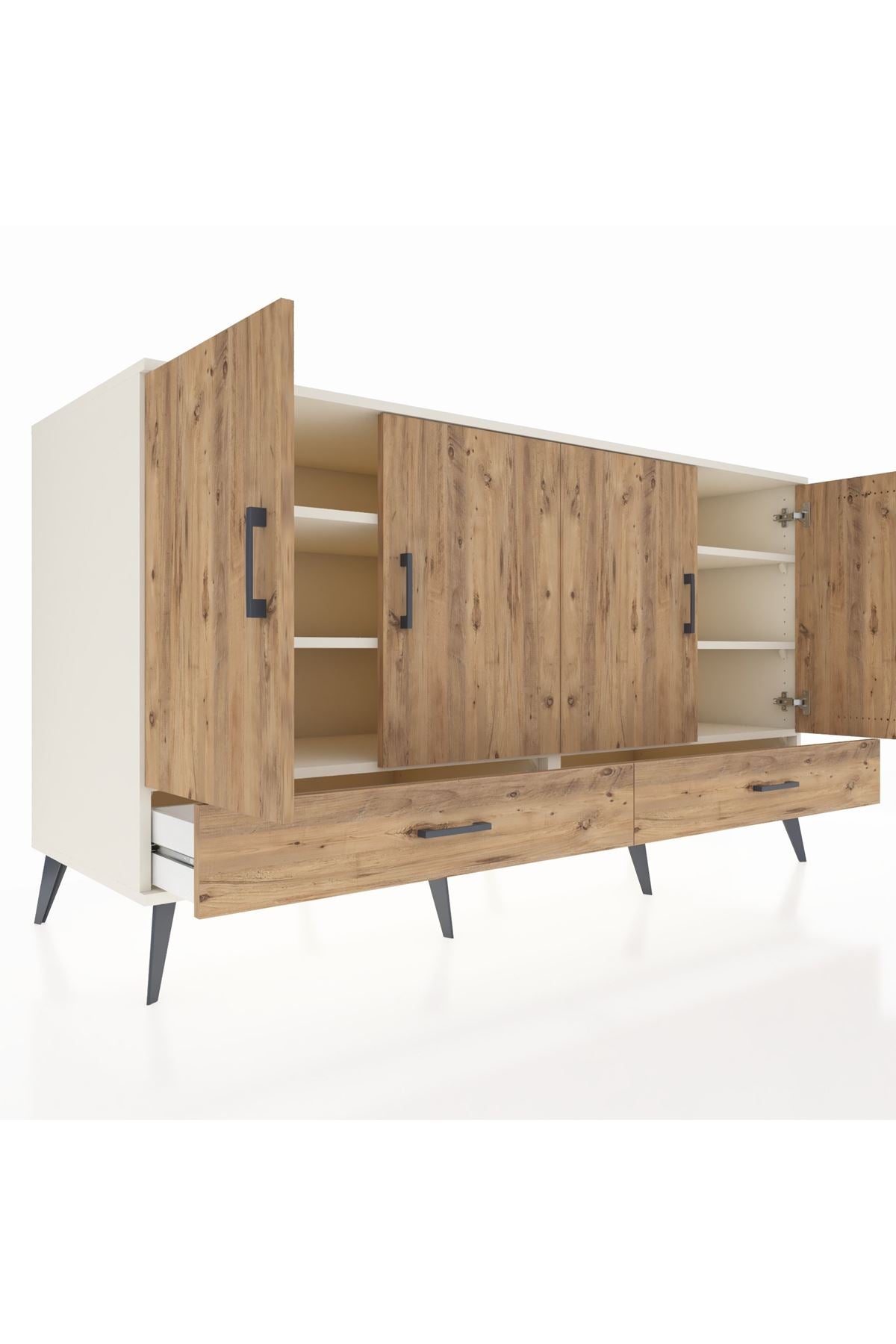 Kronos Konsol 6 Raflı 2 Çekmeceli 4 Kapaklı 176x59x99 Aytaşı-Çam