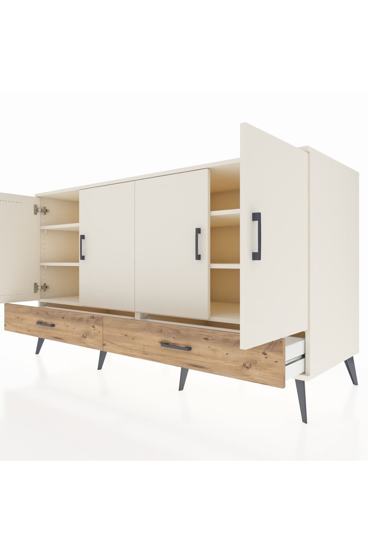 Kronos Konsol 6 Raflı 2 Çekmeceli 4 Kapaklı 176x59x99 Aytaşı-Aytaşı/Çam